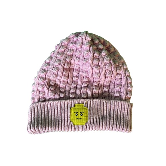 Lego Accessories - Lego Pink Bobble Knit Beanie Hat With Folded Cuff & Face Logo